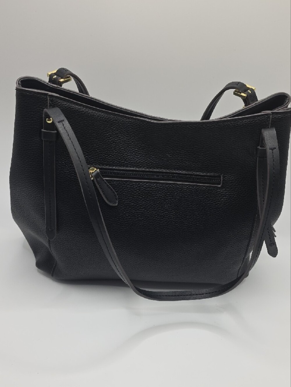 Liz Claiborne Black Pebbled Shoulder Tote with Gold Hardware - Picture 2 of 11